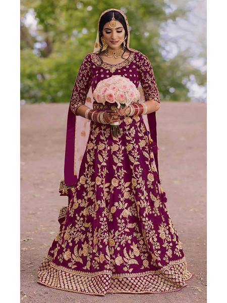 Myra Purple Heavy Embroidered Velvet Bridal Lehenga | Grab2Buy