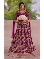 Myra Purple Heavy Embroidered Velvet Bridal Lehenga | Grab2Buy