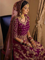 Myra Purple Heavy Embroidered Velvet Bridal Lehenga | Grab2Buy
