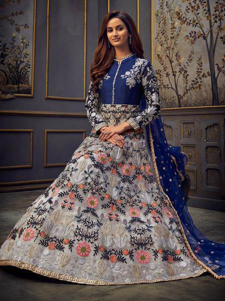 Myra Blue Butterfly Net Embroidered Anarkali Suit | Grab2Buy
