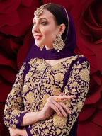 Myra Purple Georgette Embroidered Anarkali Pant Style Suit | Grab2Buy