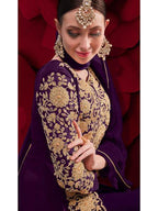 Myra Purple Georgette Embroidered Anarkali Pant Style Suit | Grab2Buy