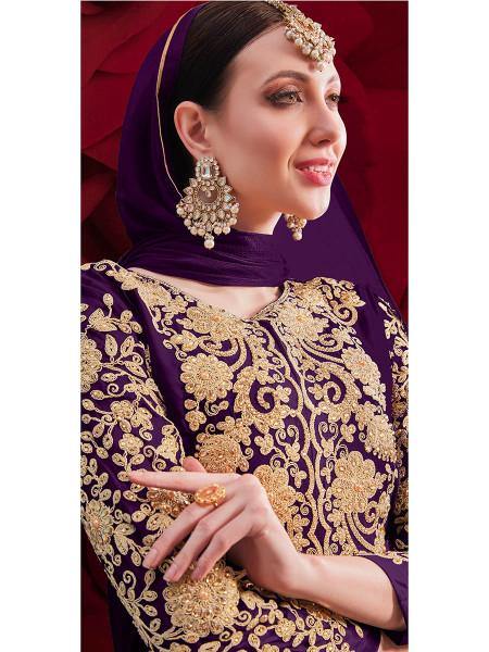 Myra Purple Georgette Embroidered Anarkali Pant Style Suit | Grab2Buy