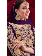 Myra Purple Georgette Embroidered Anarkali Pant Style Suit | Grab2Buy
