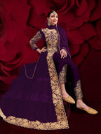 Myra Purple Georgette Embroidered Anarkali Pant Style Suit | Grab2Buy