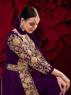 Myra Purple Georgette Embroidered Anarkali Pant Style Suit | Grab2Buy