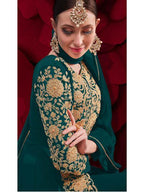 Myra Dark Green Georgette Embroidered Anarkali Pant Style Suit | Grab2Buy