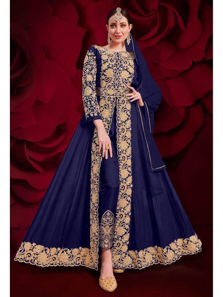 Myra Navy Blue Georgette Embroidered Anarkali Pant Style Suit | Grab2Buy