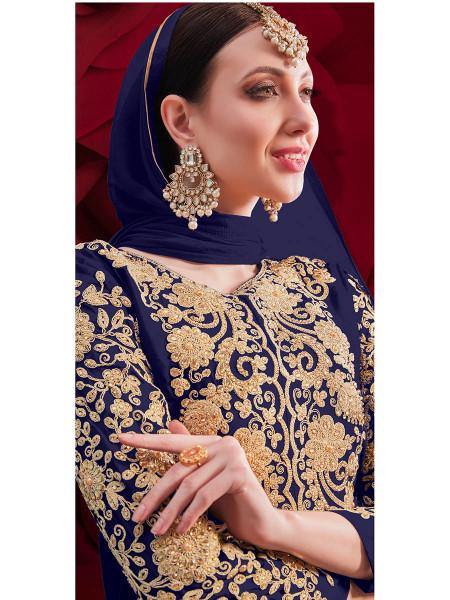 Myra Navy Blue Georgette Embroidered Anarkali Pant Style Suit | Grab2Buy
