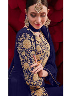 Myra Navy Blue Georgette Embroidered Anarkali Pant Style Suit | Grab2Buy