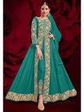 Myra Sky Blue Georgette Embroidered Anarkali Pant Style Suit | Grab2Buy