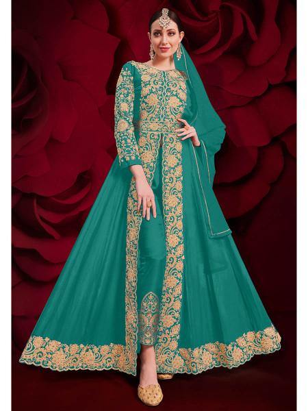 Myra Sky Blue Georgette Embroidered Anarkali Pant Style Suit | Grab2Buy