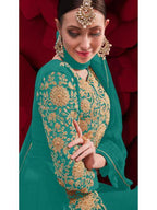 Myra Sky Blue Georgette Embroidered Anarkali Pant Style Suit | Grab2Buy