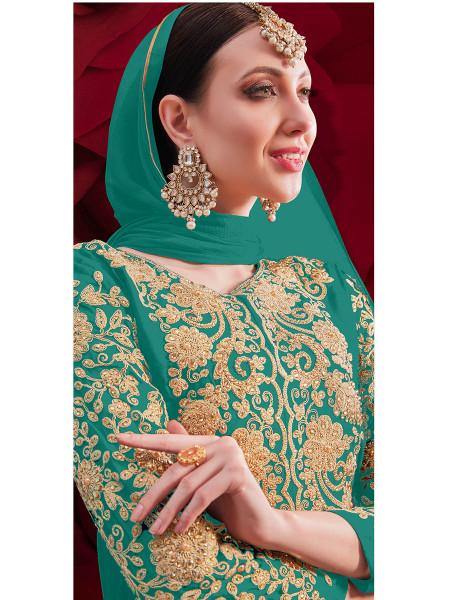 Myra Sky Blue Georgette Embroidered Anarkali Pant Style Suit | Grab2Buy