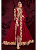 Myra Maroon Georgette Embroidered Anarkali Pant Style Suit | Grab2Buy