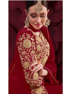 Myra Maroon Georgette Embroidered Anarkali Pant Style Suit | Grab2Buy