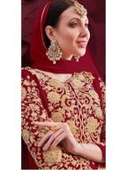 Myra Maroon Georgette Embroidered Anarkali Pant Style Suit | Grab2Buy