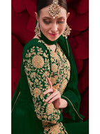 Myra Beautiful Green Georgette Embroidered Anarkali Pant Style Suit | Grab2Buy