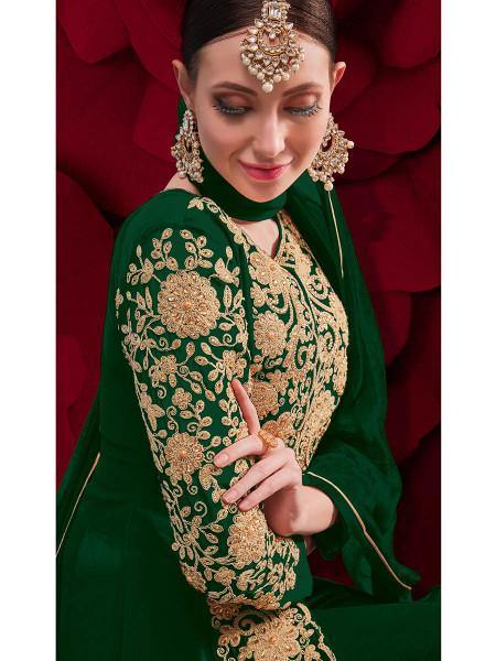Myra Beautiful Green Georgette Embroidered Anarkali Pant Style Suit | Grab2Buy