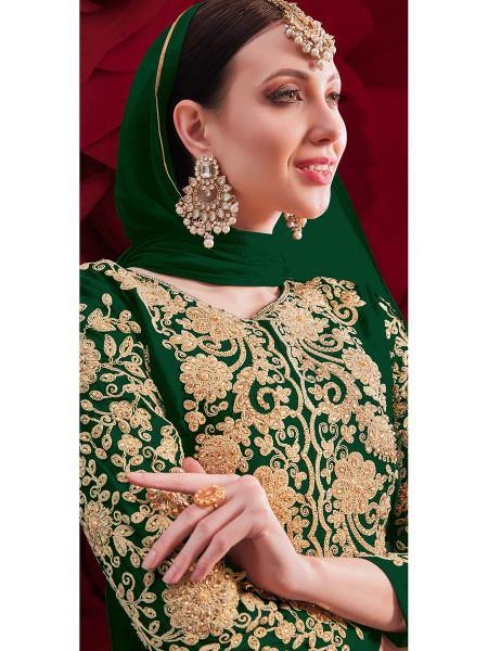 Myra Beautiful Green Georgette Embroidered Anarkali Pant Style Suit | Grab2Buy