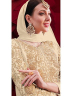 Myra Cream Georgette Embroidered Anarkali Pant Style Suit | Grab2Buy