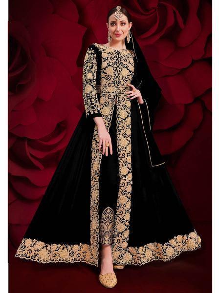 Myra Black Georgette Embroidered Anarkali Pant Style Suit | Grab2Buy