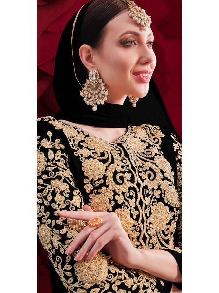 Myra Black Georgette Embroidered Anarkali Pant Style Suit | Grab2Buy