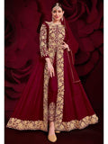 Myra Wine Georgette Embroidered Anarkali Pant Style Suit | Grab2Buy