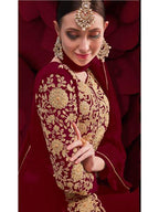 Myra Wine Georgette Embroidered Anarkali Pant Style Suit | Grab2Buy