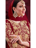 Myra Wine Georgette Embroidered Anarkali Pant Style Suit | Grab2Buy