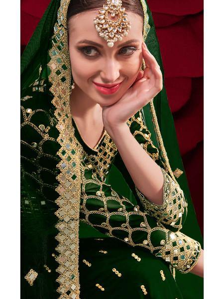 Myra Green Georgette Embroidered Anarkali Pant Style Suit | Grab2Buy