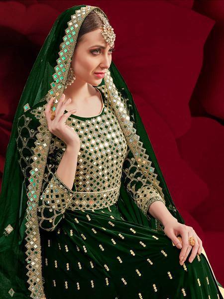 Myra Green Georgette Embroidered Anarkali Pant Style Suit | Grab2Buy