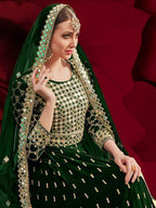 Myra Green Georgette Embroidered Anarkali Pant Style Suit | Grab2Buy