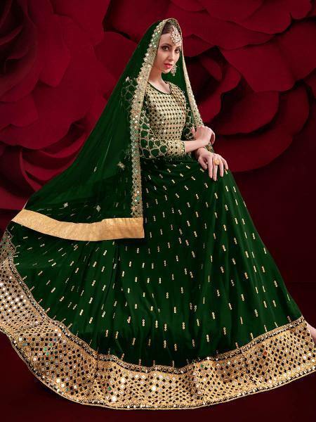 Myra Green Georgette Embroidered Anarkali Pant Style Suit | Grab2Buy