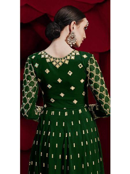 Myra Green Georgette Embroidered Anarkali Pant Style Suit | Grab2Buy
