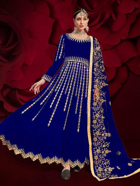 Myra Royal Blue Georgette Embroidered Anarkali Pant Style Suit | Grab2Buy
