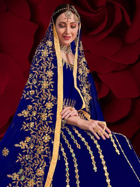 Myra Royal Blue Georgette Embroidered Anarkali Pant Style Suit | Grab2Buy