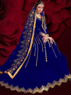 Myra Royal Blue Georgette Embroidered Anarkali Pant Style Suit | Grab2Buy
