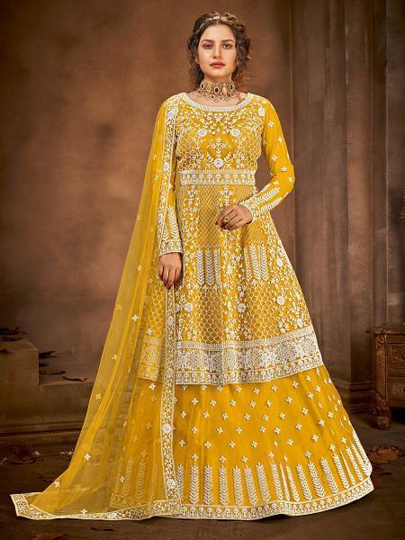 Myra Beautiful Mustard Yellow Heavy Embroidered Gharara Suit | Grab2Buy