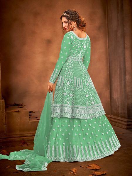 Myra Fashion Sea Green Heavy Embroidered Gharara Suit | Grab2Buy