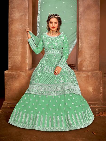 Myra Fashion Sea Green Heavy Embroidered Gharara Suit | Grab2Buy