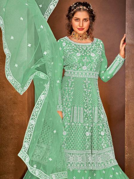 Myra Fashion Sea Green Heavy Embroidered Gharara Suit | Grab2Buy