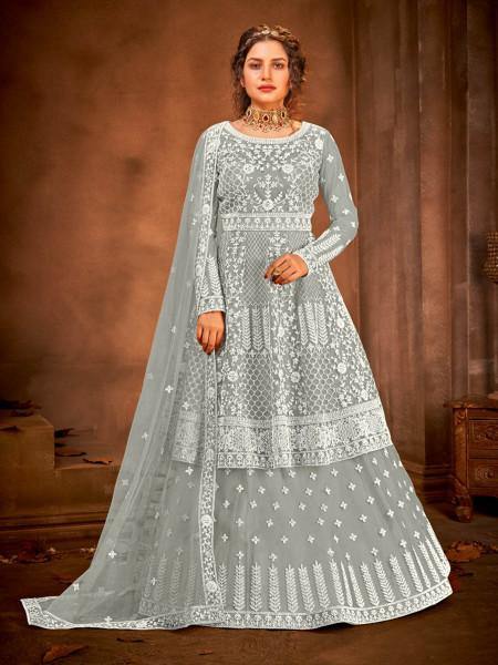 Myra Dusty Grey Heavy Embroidered Gharara Suit | Grab2Buy