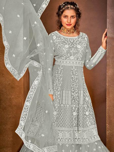 Myra Dusty Grey Heavy Embroidered Gharara Suit | Grab2Buy