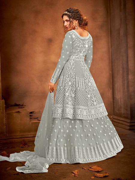 Myra Dusty Grey Heavy Embroidered Gharara Suit | Grab2Buy