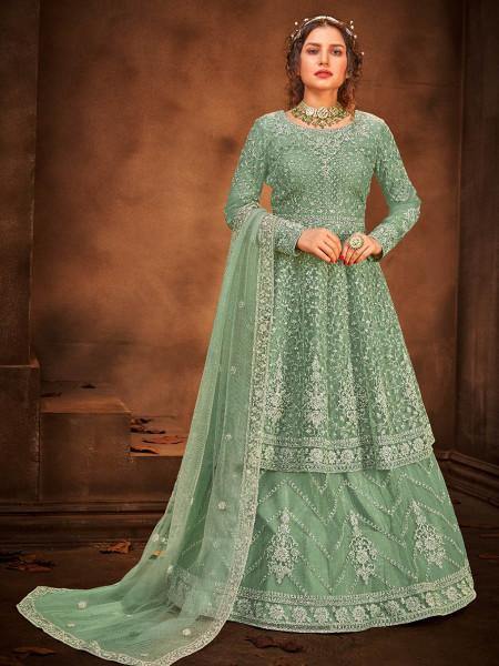 Myra Beautiful Sea Green Heavy Embroidered Gharara Suit | Grab2Buy