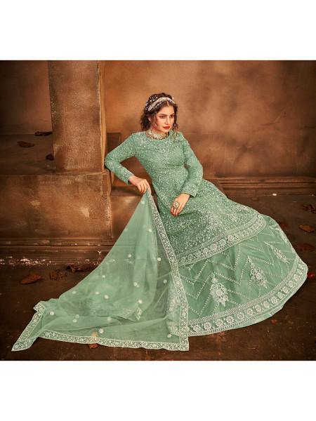 Myra Beautiful Sea Green Heavy Embroidered Gharara Suit | Grab2Buy