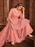Myra Beautiful Dusty Pink Heavy Embroidered Gharara Suit | Grab2Buy