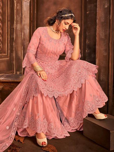 Myra Beautiful Dusty Pink Heavy Embroidered Gharara Suit | Grab2Buy