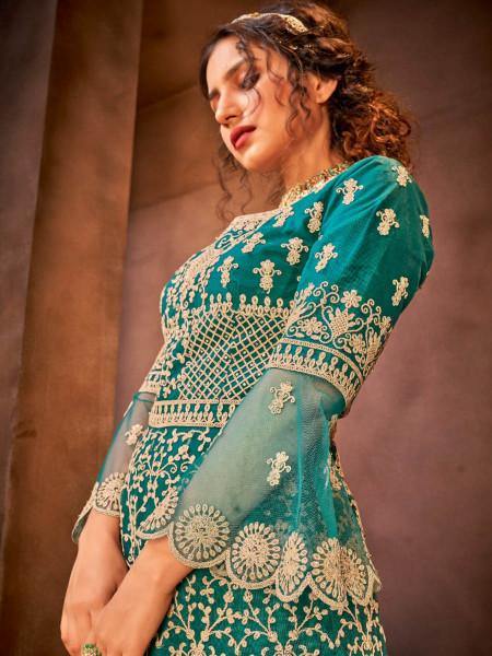 Myra Rama Green Heavy Embroidered Gharara Suit | Grab2Buy